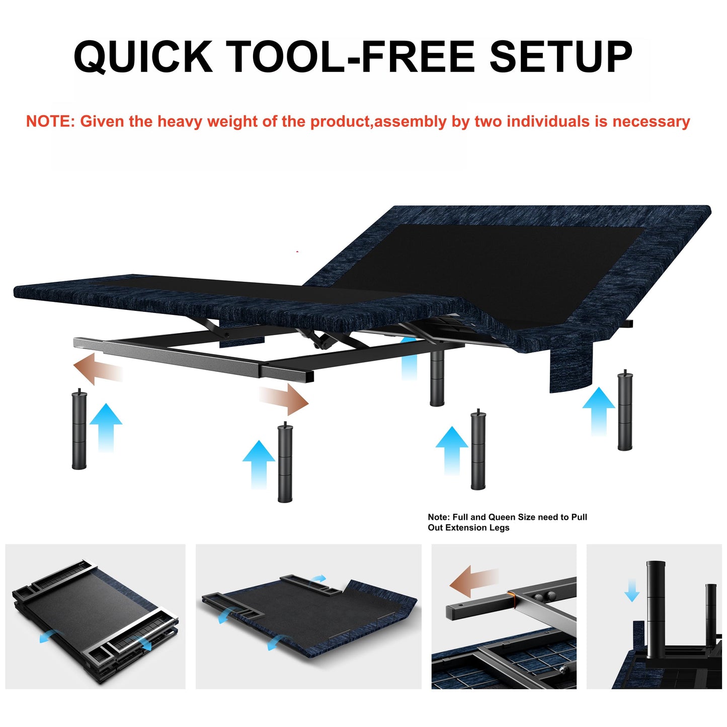 Zhumeiling Patented Design Full Adjustable Bed Frame, Ergonomic Electric Foldable Bed Base with Wireless Remote, Head and Foot Incline, Zero Gravity& Anti-Snore, Ideal for Small Spaces & Elderly Use