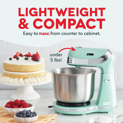 Dash Stand Mixer (Electric Mixer for Everyday Use): 6 Speed Stand Mixer with 3 Quart Stainless Steel Mixing Bowl, Dough Hooks & Mixer Beaters for Dressings, Frosting, Meringues & More - Pink