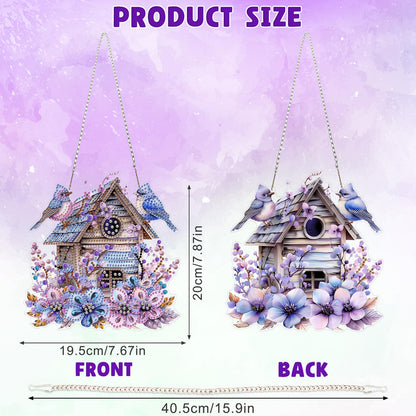DOMROM Bird House Diamond Art Hanging Kits for Adults, Special Shaped Diamond Painting, Crystal Art Suncatchers Ornament, Rhinestone Decor for Home Garden Window Wall Decor