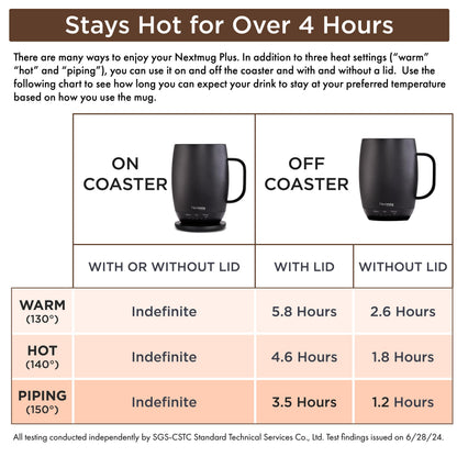 Nextmug Plus (Slate Blue - 18 oz.) Temperature-Controlled, Self-Heating Mug – No App, Long-Lasting Battery for Work & Study, Great Gift for Coffee Lovers