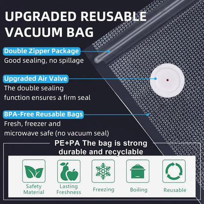 MOMODA Sous Vide Cooking Bags - Set of 30 | BPA-Free Reusable Vacuum Seal Bags with Air Valve for Joule and Anova Cookers | Freezer Safe Vacuum Food Storage Bags with Upgraded Compact Vacuum Sealer