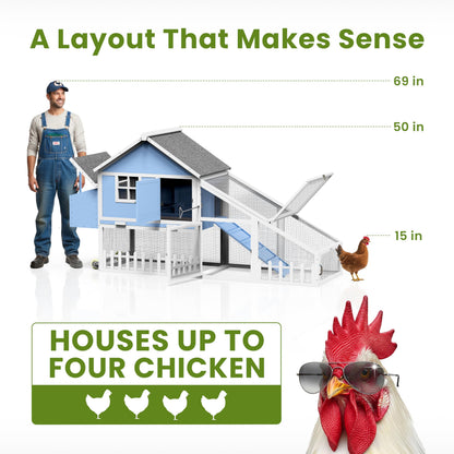 Weatherproof Wooden Chicken Coop – Indoor & Outdoor Walk-in Hen House with Run, Nesting Box, and Pull-Out Tray – Portable Backyard Poultry Cage for Easy Cleaning and Predator Protection