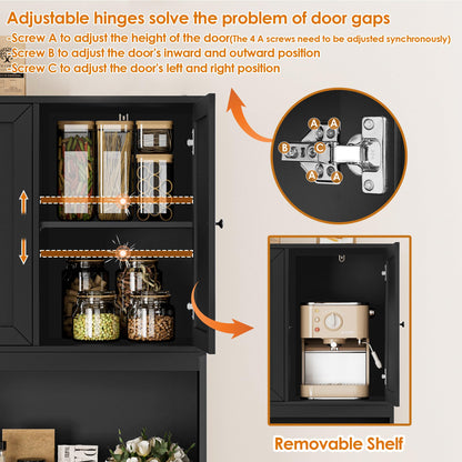 BOTLOG 72" Kitchen Pantry Cabinet, Kitchen Hutch with Microwave Stand, Buffet Cabinet with Hutch for Dining Room, Black