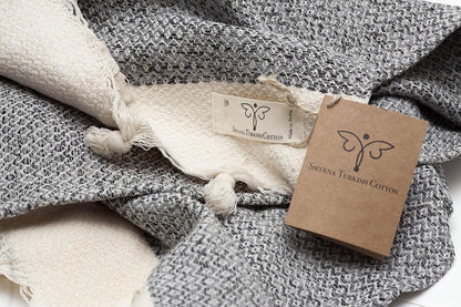 SMYRNA TURKISH COTTON Vintage Series Hand Towels, 16x40 inch, Set of 2, Gray