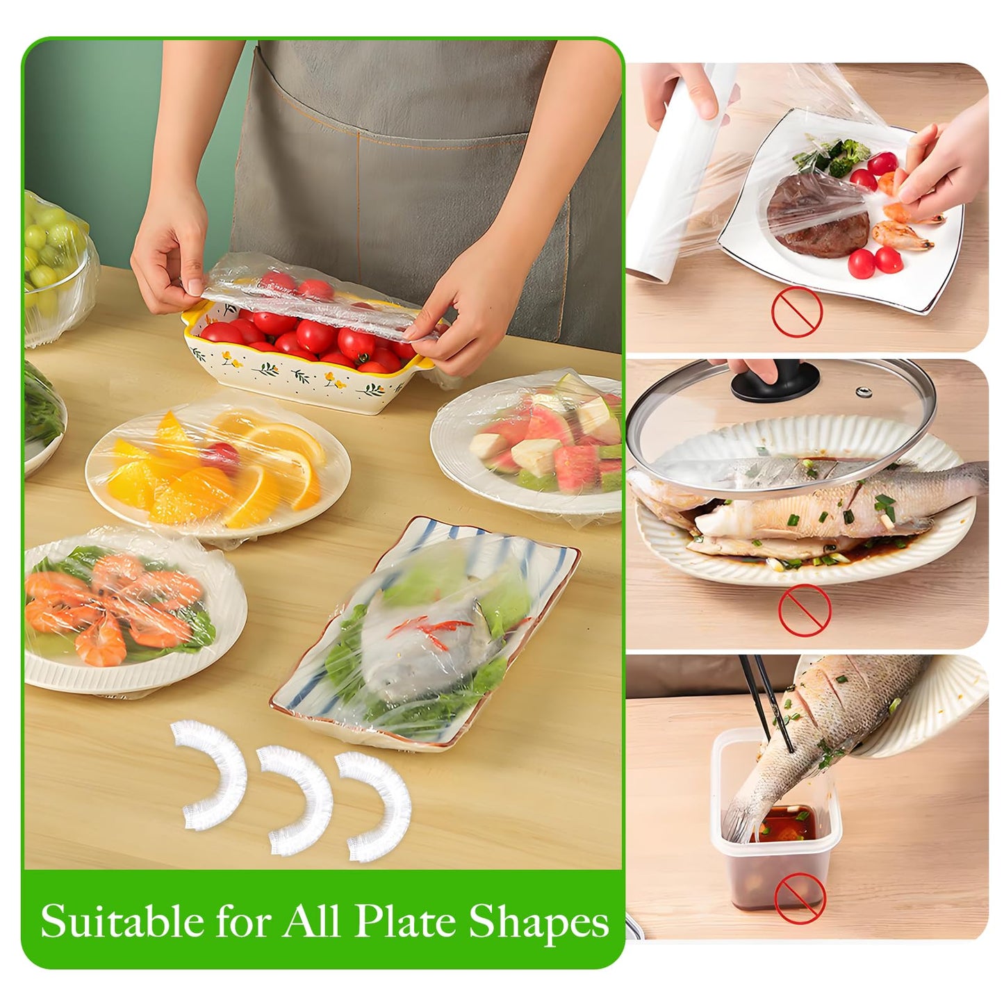 Plastic Bowl Covers Xl - 100 Count - Plastic Bowl Covers Elastic Reusable - Covers 10-19 Inch Bowls/Plate,Large Bowl Cover, Multi-Purpose Kitchen Outdoor Must-Have