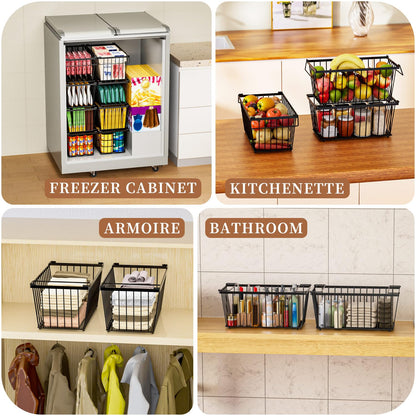 ANJUBAN Enhanced Leak-Proof Bottom - Freezer Organizer Bins ，4 Pack Stackable Deep Freezer Organizer Bins for 7 Cu.FT Small Chest Freezer，organization and storage，pantry organizers(4 Pack-black)
