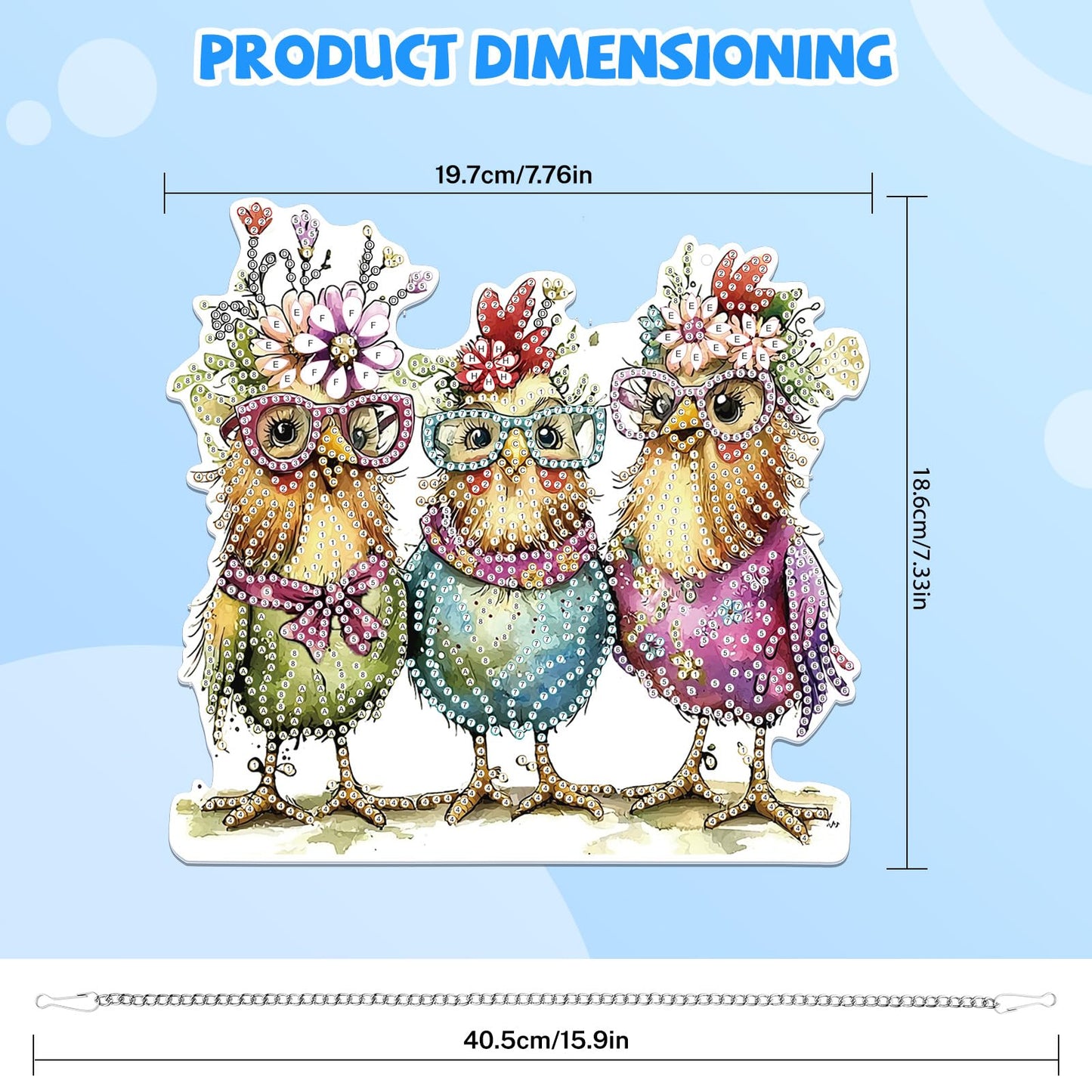 Bowetile Hanging Diamond Art Chicken Kits for Adults, 5D Special Shape Diamond Painting Chicken Kits, Animal Diamond Gem Art Suncatchers Painting Pendant Ornament for Home Garden Wall Decor