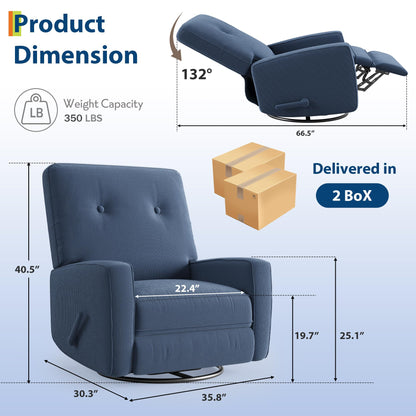 IDEALHOUSE Recliner Chair, 360° Swivel Rocking Glider Chair for Adults with Adjustable Backrest & Footrest, Cozy Corduroy Upholstered Armchair for Living Rooms, Bedrooms, Blue