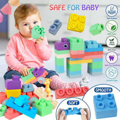 Baby Soft Blocks Building Block Toys, Babies Soft Rubber Baby Blocks 12-18 Months and Baby Sensory Balls, Montessori Toys Soft Baby Balls 6 to 12 Months Textured Geometric Shapes for Babies' Sensory D