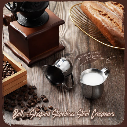 Potchen 24 Pack Stainless Steel Bell Creamers 3 Ounce Creamer Pitcher Mini Coffee Milk Pitchers with Handle and Pouring Spout Cups for Serving Espresso, Tea, Milk, Maple Syrup, Sauce