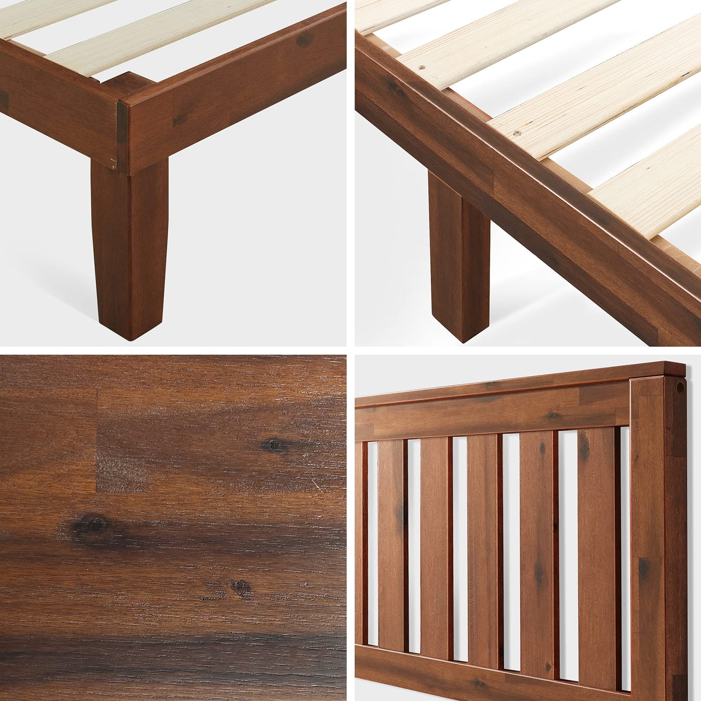 Zinus Vivek Wood Platform Bed Frame with Headboard, Solid Wood Foundation with Wood Slat Support, No Box Spring Needed, Easy Assembly, Queen