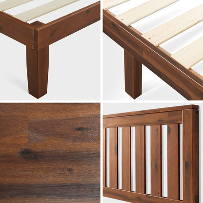 Zinus Vivek Wood Platform Bed Frame with Headboard, Solid Wood Foundation with Wood Slat Support, No Box Spring Needed, Easy Assembly, Queen