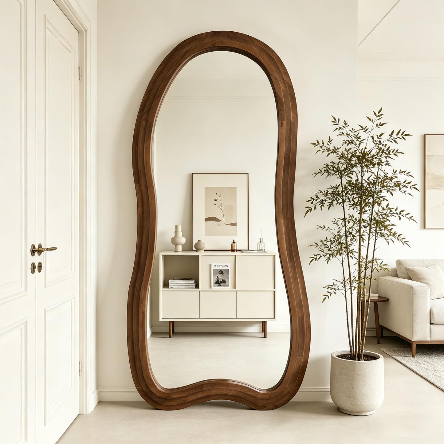DAOYIJIAJU Large Irregular Floor Mirror, 67"x31.5" Organic Floor Mirrors with Triple Layer Solid Wood Frame, Premium Asymmetrical Full Body Mirror for Living Room Entryway Bedroom, Leaning/Hanging