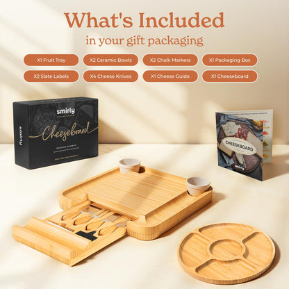 SMIRLY Charcuterie Large Bamboo Cheese Board Set for Serving - House Warming Gifts for New Home, Wedding, Bridal Shower & Birthday, for Women