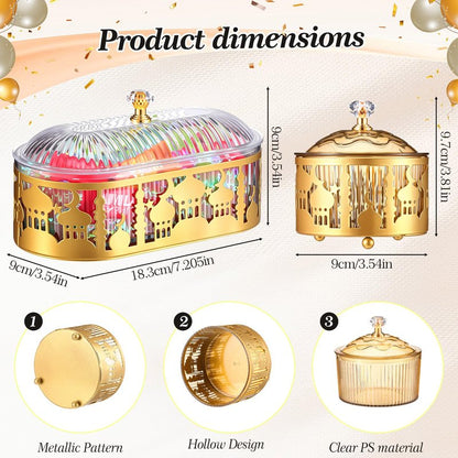 Otoolling 4 Pcs Ramadan Trays with Lid Gold Eid Mubarak Tray Plates Ramadan Moon Candy Dish Table Decorations Food Serving Tray Islam Muslim Al-fitr Cookie Storage Container for Eid Party Supplies