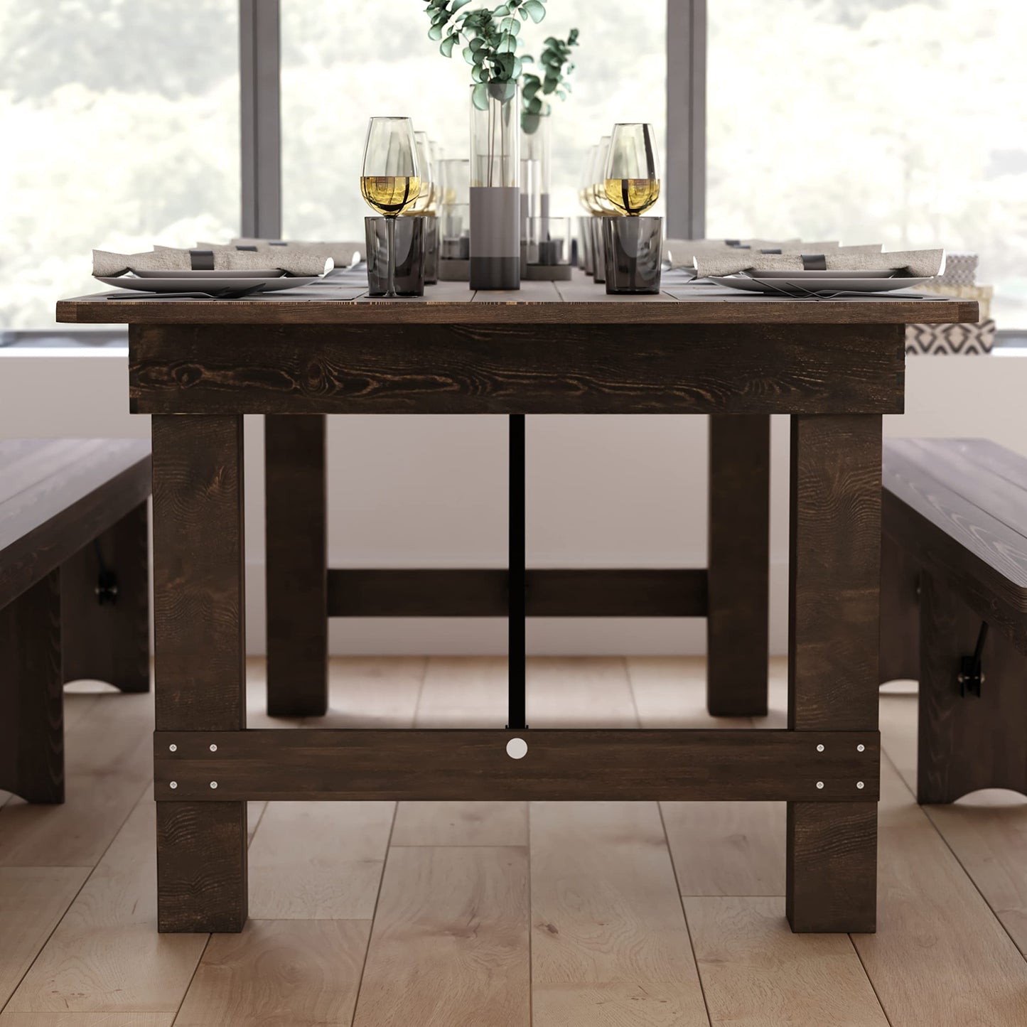 Taylor & Logan Ingles 8' x 40" Rectangular Antique Rustic Mahogany Solid Pine Folding Farm Table