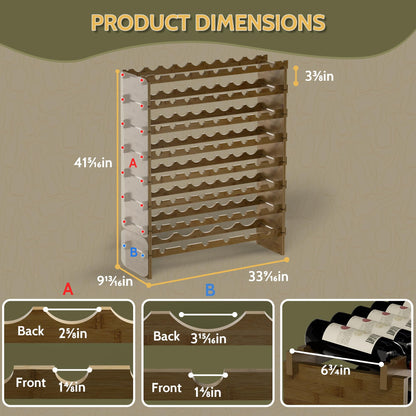 Wine Rack Freestanding Floor, Bamboo 8-Tier 69 Wine Bottle Holder Racks Countertop Cabinet Display, Wooden Stackable Modular Wine Storage Organizer Shelves for Kitchen Bar Cellar Dining Room Walnut
