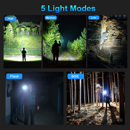 MILAOSHU Rechargeable Flashlights 90000 High Lumens - 2 Pack, Super Bright 12 Hours Long Life LED Flashlight with 5 Modes, High Powered Flash Light for Home, Outdoor (Black)