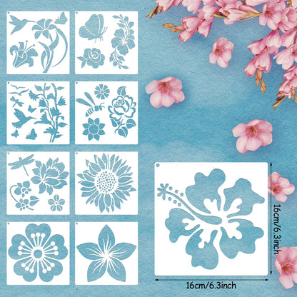 Zonon 16 Pieces Stencils for Painting, Reusable Large Butterfly Hummingbird Sunflower Stencil with Metal Open Ring, DIY Craft Templates for Spring Summer Wood Wall Canvas Home Decor(6.3 x 6.3 Inch)