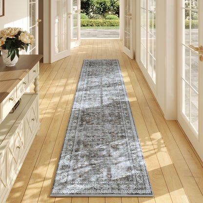 Runners for Hallways Kitchen Runner Rug Non Slip 2'x10' Long Washable Rugs with Rubber Backing Soft Vintage Carpet Runner for Hallways, Kitchen, Laundry, Bedroom, Bathroom (Grey)