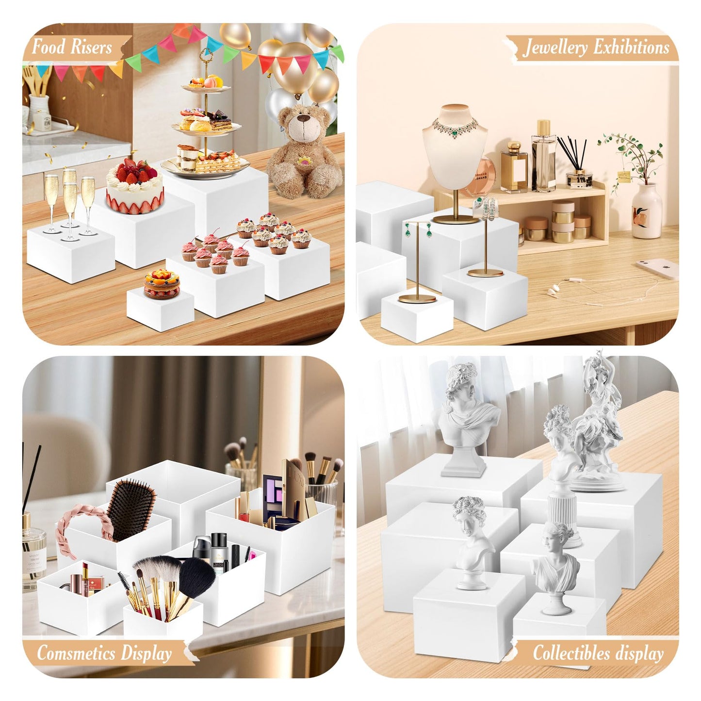 Redants 6 PCS Buffet Risers, Large Food Risers for Buffet Table, Food Display Risers for Party, White Acrylic Boxes Dessert Table Display Set, Risers Display Stands (Size 10" 9" 8" 7" 6" 5", White)