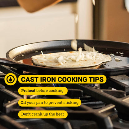 Lodge Round Seasoned Cast Iron Griddle - Round-Shaped, Pre-Seasoned Iron Griddle Pan - Non-Toxic, PFAS-Free Cookware - Compatible with Stovetop, Oven, Grill, or Campfire - 10.5 Inches