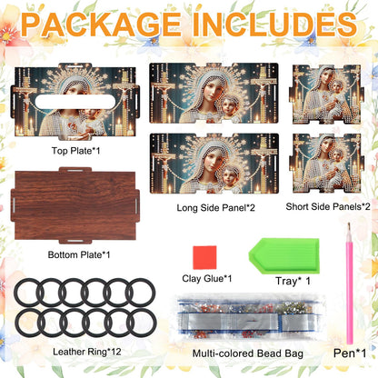 DIY Religious Diamond Painting Tissue Box, Virgin Mary and Jesus Diamond Art Wooden Tissue Holder, Decorative Rhinestone Tissue Box Cover Craft Kit for Home, Prayer Room or Faith-Based Decor
