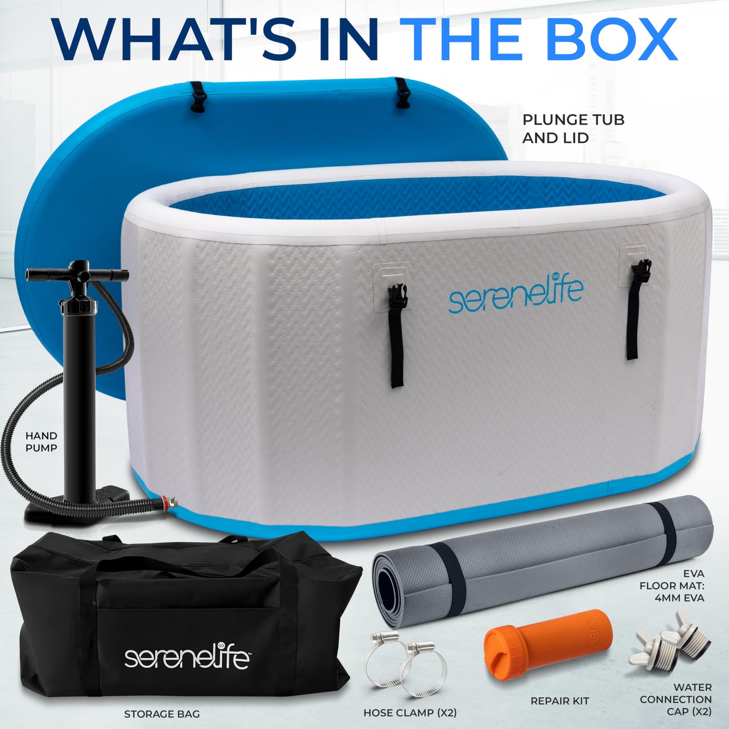 SereneLife Inflatable Insulated Cold Plunge Tub - One Person Ice Bath Tub with Lid, Cold Plunge Therapy Recovery Pod for Athletes with 105 Gallons Capacity, 53.15 x 31.50”