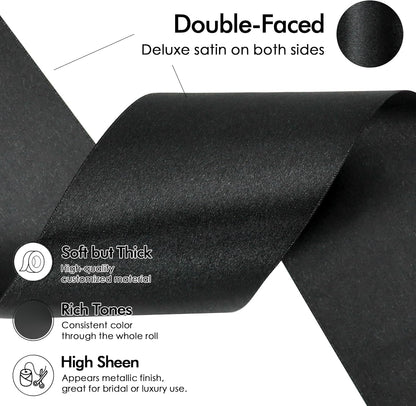 MEEDEE Black Satin Ribbon - Luxurious Double-Faced 3 Inch Wide | 10 Yards for Christmas & Halloween Decor