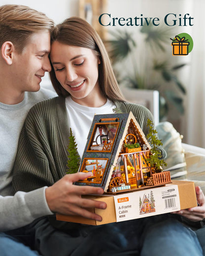 Rolife DIY Miniature House Kit for Adults, A-Frame Cabin Mini Wooden Dollhouse Kit, Tiny House Diorama Building Kits-Birthday Craft Home Decor Hobbies Gift for Friends Family