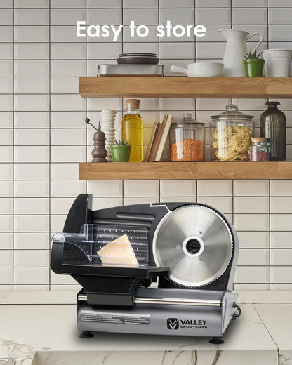 Meat Slicer Machine for Home Use - Electric Deli Food Slicer with Removable 7.5'' Stainless Steel Blade, 1-15mm Adjustable Thickness Meat Slicers for Slicing Meat, Cheese, Bread, Easy to Clean (Black)