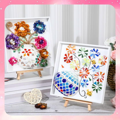 Fuyoooo 2 Sets DIY Vase Mosaic Painting Kit DIY Mosaic Arts and Craft Kits Tiles Crafts with Flower Accessories Creativity Handmade Artwork for Adults Gift Making Home Decoration(Vase Flower)