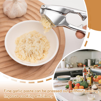 Huakai Kitchen Premium Garlic Press - Zinc Alloy Garlic Press effortlessly crushes garlic cloves, ginger chunks, nuts, and seeds. Comfortable to use and dishwasher safe.