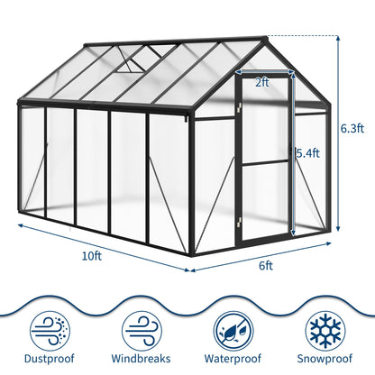 IDEALHOUSE 6×10 FT Greenhouse, Large Walk in Greenhouses for Outdoors and Garden Planting, Polycarbonate Greenhouse with Enhanced Aluminum Frame, Green Houses with Quick Setup Structure and Roof Vent