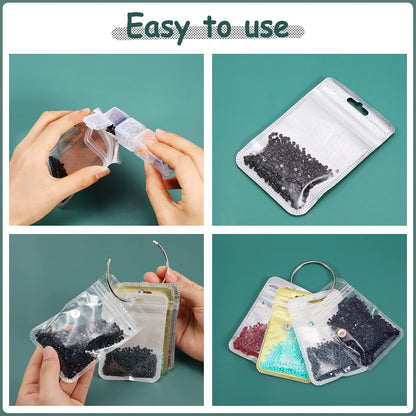 200 Pieces Diamond Painting Accessories Diamond Painting Tools Kit Storage Container Art Resealable Bags with 4 Round Binding Rings, 5 Sheets Number Stickers and 5 Sheets Sticker Label