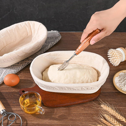 Saint Germain Bakery Oval Banneton Proofing Basket and Bread Lame Set – 10 Inch Rattan Basket with Liner, Razor Blades & Leather Cover – Sourdough Bread Baking Kit Gift for Artisan Bakers