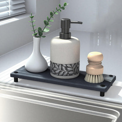 Quick Dry Sink Caddy Kitchen Sink Organizer, Water Absorbing Stone Tray for Sink, Stone Drying Tray, Diatomite Faucet Mat & Protector, Dispenser Sponge Holder, Stone Soap Tray for Bathroom Counter