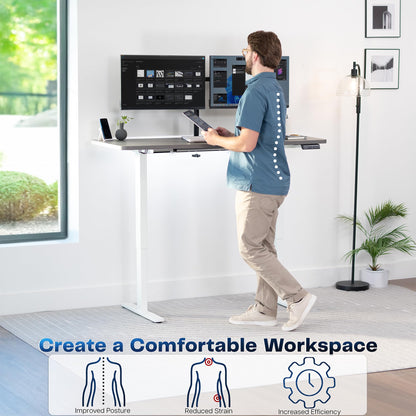 VIVO Electric 60 x 24 in Standing Desk, Memory Height Adjustment, 1B Series, Holds 220 lbs, One-Piece Dark Gray Top, White Frame, DESK-KIT-1W6G