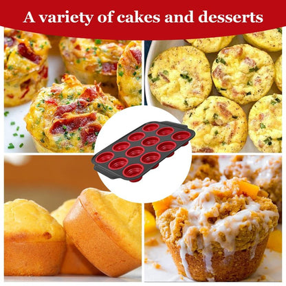 YiYeraio 12 Cups Silicone Muffin Pans for Baking with Metal Frame, Egg Bite Molds, Cupcake Pans Regular Size, Muffin Tins Easy to Pop Nonstick Non Toxic Bakeware for Oven Dishwasher Safe