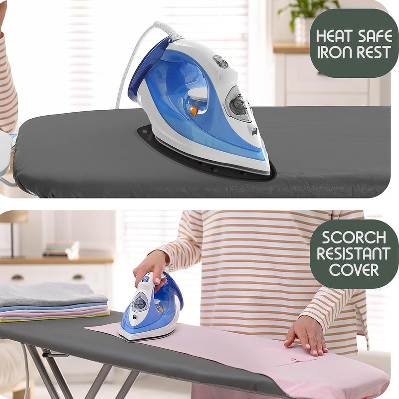 Hearth & Harbor Ironing Board Cover and Pad 15x54 Full Size, Thick Heavy Duty Scorch Resistant Padding Elastic Edge Hook & Loop Fastener, Iron Board Cover with Padding, Grey