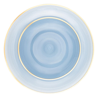 PLASTICPRO 32 Pieces Crystal Design Plastic Plates Combo Pack 7 inch and 10 inch Gold Rim Elegant Disposable Plates, Transparent Blue
