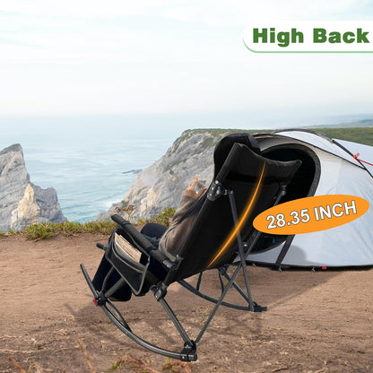 Skiennix Oversized Rocking Camping Chair - 13.8" High Seat with Foot Rest & Headrest, Supports 300 lbs | Portable Folding Design