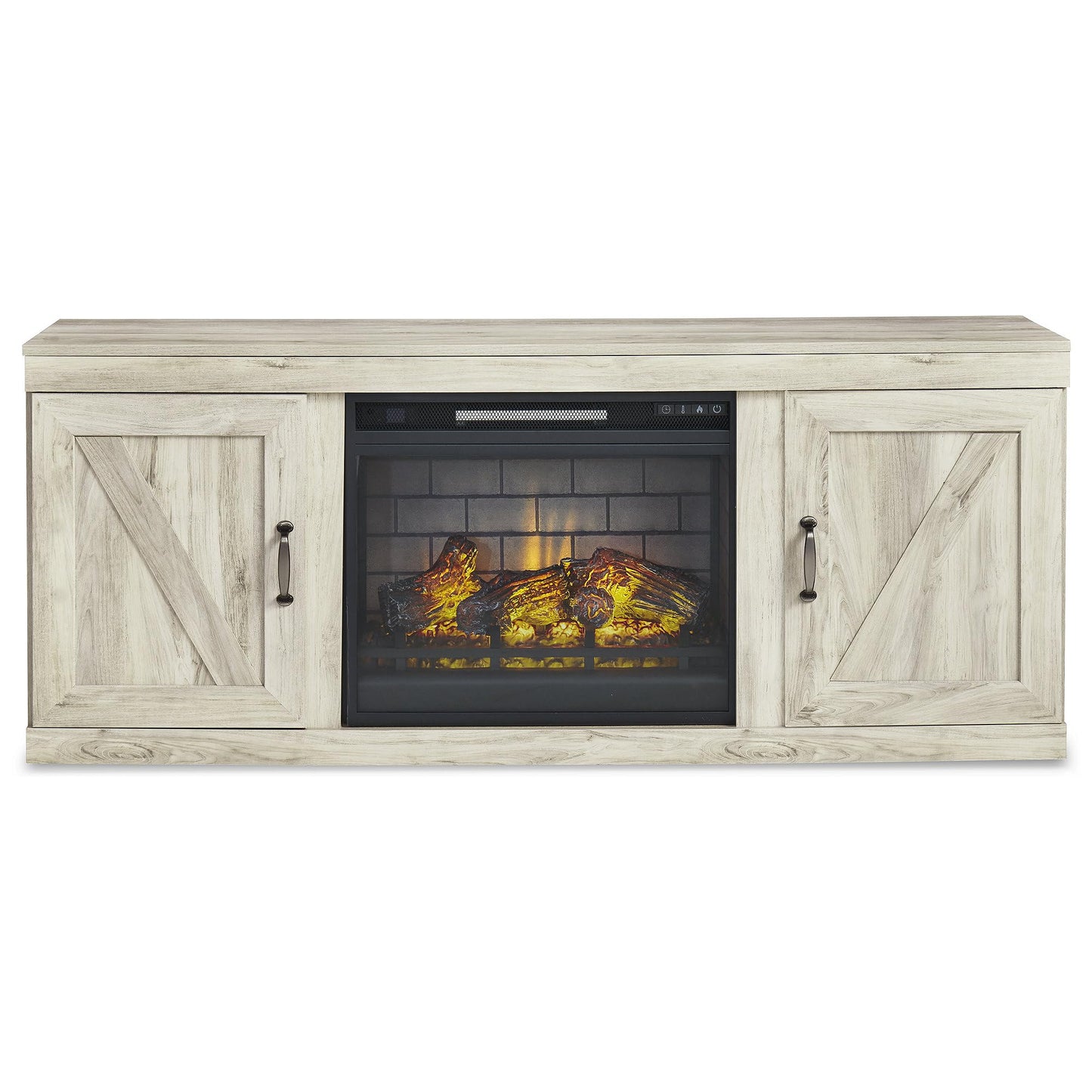 Signature Design by Ashley Bellaby Farmhouse 4-Piece Entertainment Center for TVs up to 69" with Electric Fireplace, Whitewash