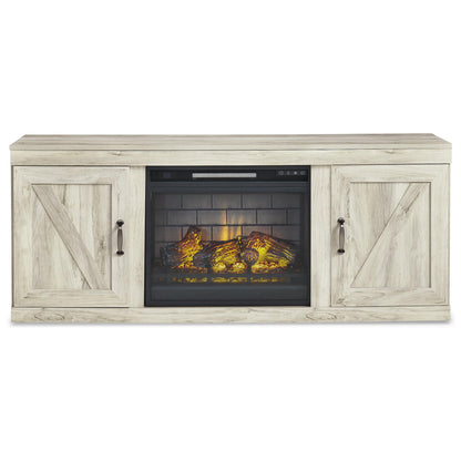 Signature Design by Ashley Bellaby Farmhouse 4-Piece Entertainment Center for TVs up to 69" with Electric Fireplace, Whitewash