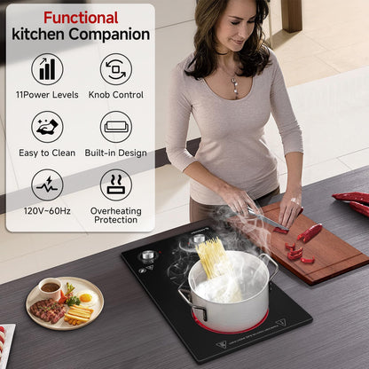 AMZCHEF 12Inch 2 Burner Electric Cooktop, 1800W/11Levels 2 Burners Stove Top With Knob Control Countertop & Built-in Radiant Electric Stove with Residual Heat Indicator