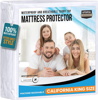 200 17" California King Size Mattress Protector Waterproof, Premium GSM Terry Mattress Cover, Soft & Breathable Bed