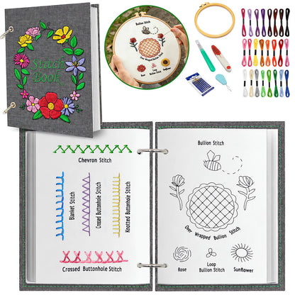 2026 Upgraded Embroidery Stitch Book Kit, 106 Patterns DIY Book Embroidery Kit with Full Tools and Tutorial, Portable All-in-One Hand Beginner Embroidery Book for Adults & DIY Craft Lovers