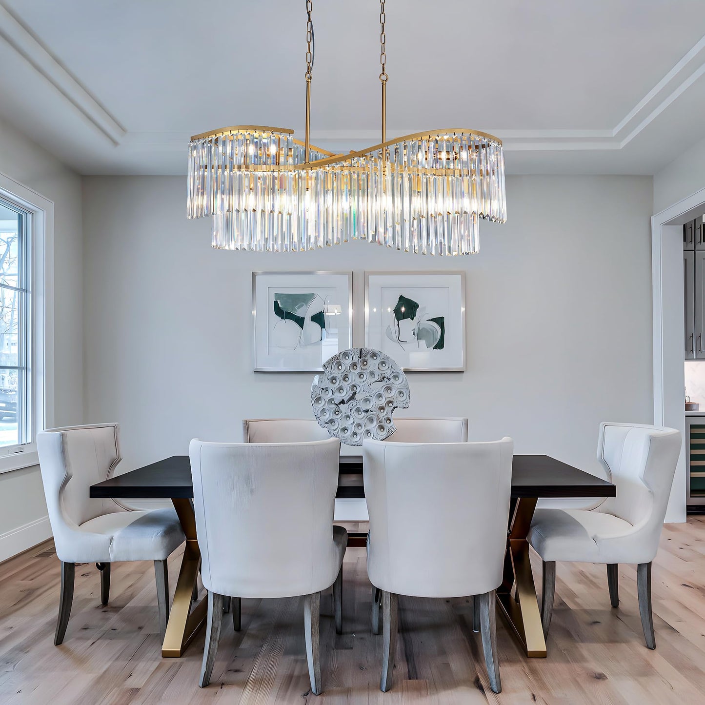 TOCHIC Modern Crystal Chandelier for Dining Room, 41 inch Gold Chandelier Light Fixture Ceiling Hanging Oval Arc Chandeliers Pendant Lighting for Kitchen Island Living Room Foyer Entryway