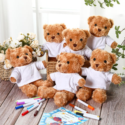 40 Pcs Make Your Own Stuffed Animal Bear Kit DIY 2026 Graduation Plush Gift 10 Pcs 9.84 Inches Rose Velvet Bear 10 White T Shirt 10 Set 12 Color Pen and Card for Graduates Party Craft Gift(Brown)