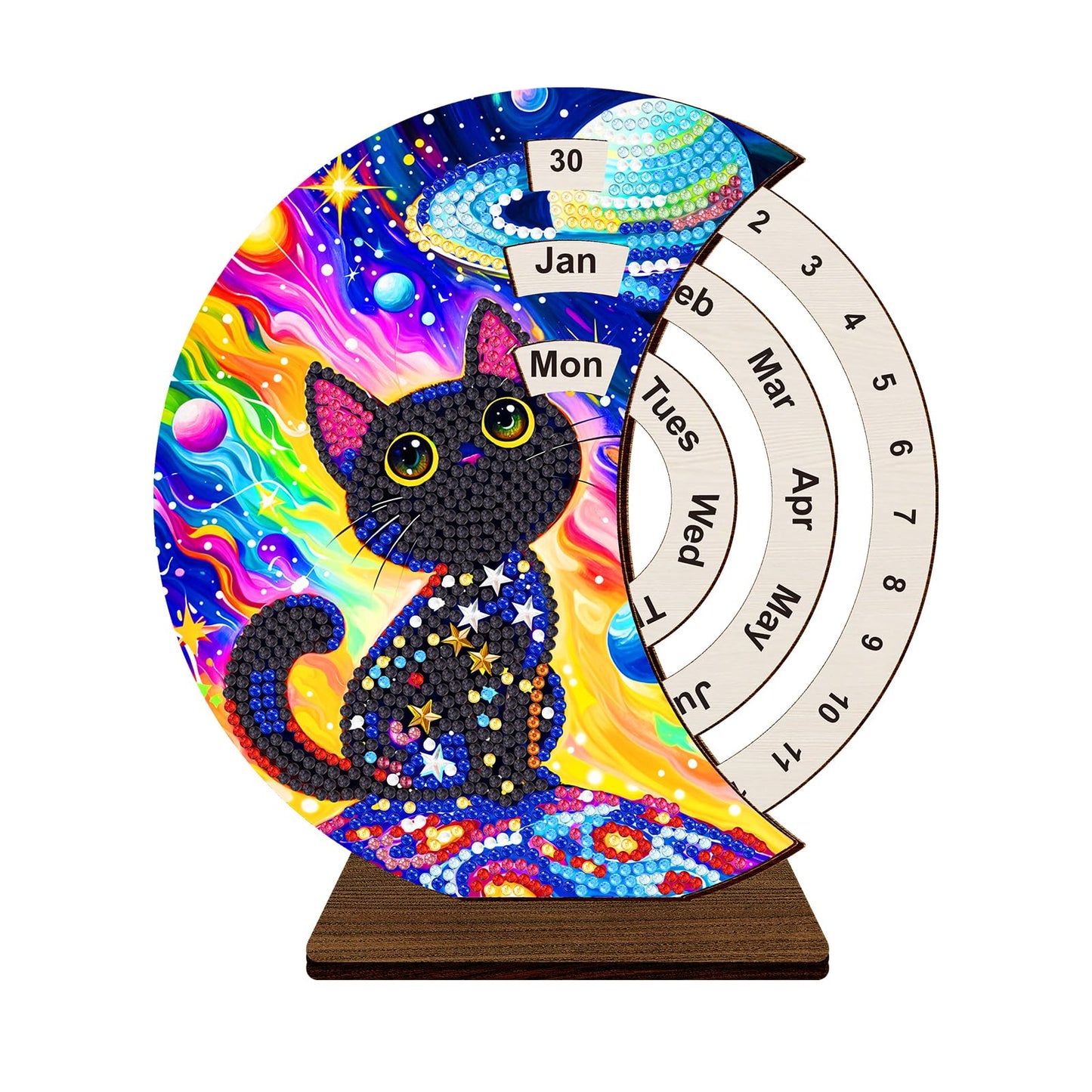 F-CANLAN 5D Diamond Painting Decorations Ornaments - Black Cat Calendar Decorated Desktop Diamond Painting with Gem Cat Calendar Decorated Desktop Paint with Diamonds for Room Decor (19X18 CM)